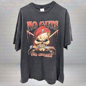 No Guts No Glory Pirate Skull Y2K Gothic T-shirt Size XL